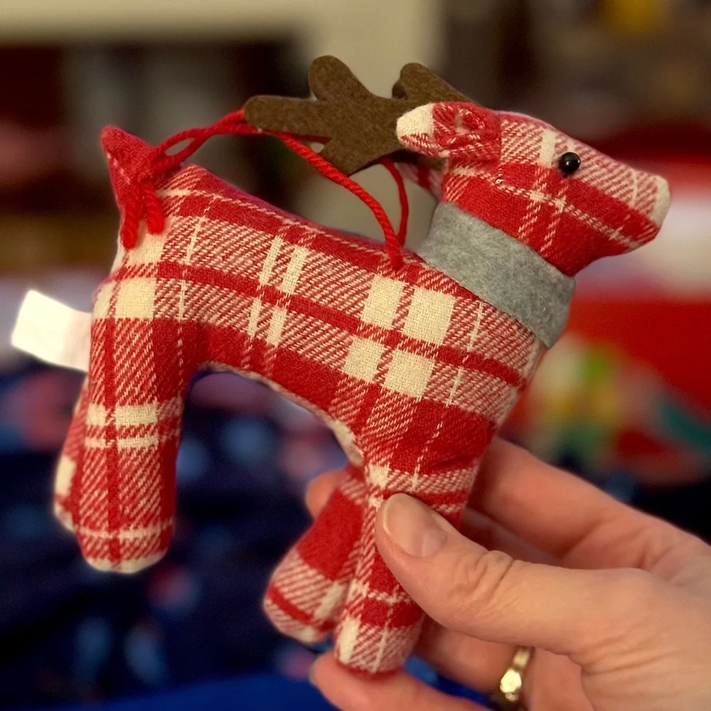 VTG/ Target Red and White Plaid Plush Reindeer Ornament